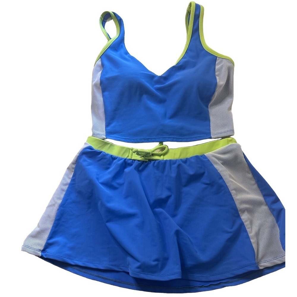Cazimi Swim Women's Modest Athletic Bikini Top With Skirted Bottom‎ Blue Size 10